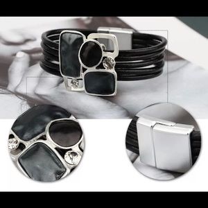 Gray or black Magnetic layer bracelet with stones